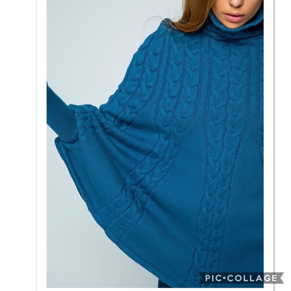 1 Left!! Blue Color Cape Cable Knit Sweater - Picture 4 of 6